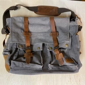 Lifewit Brown Canvas & Leather Satchel Messenger Cross Body Shoulder Bag Grey